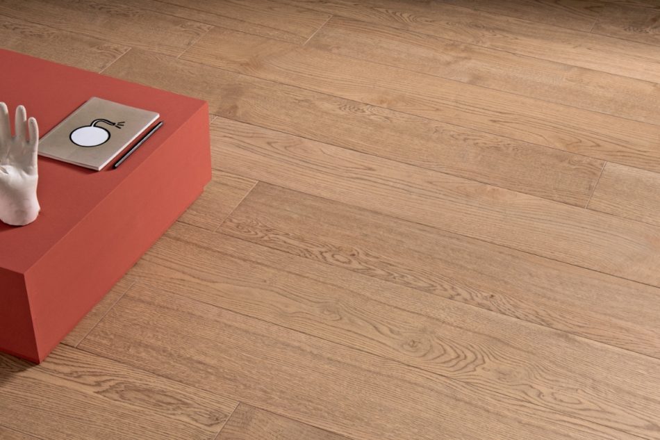 Italian Birch wood-look tile in a honey color with a raw finish
