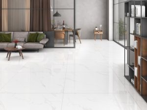 White Carrara Porcelain tile floor in a luxurious house