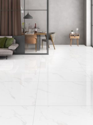 White Carrara Porcelain tile floor in a luxurious house