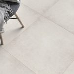picture showing cement effect tile Lunar Veil Taupe tile on the floor