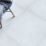 picture showing white cement tile Lunar Veil tile on the floor