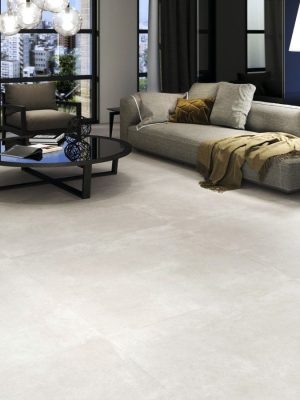 48x48 concrete look tile Urban Sand in a modern setting