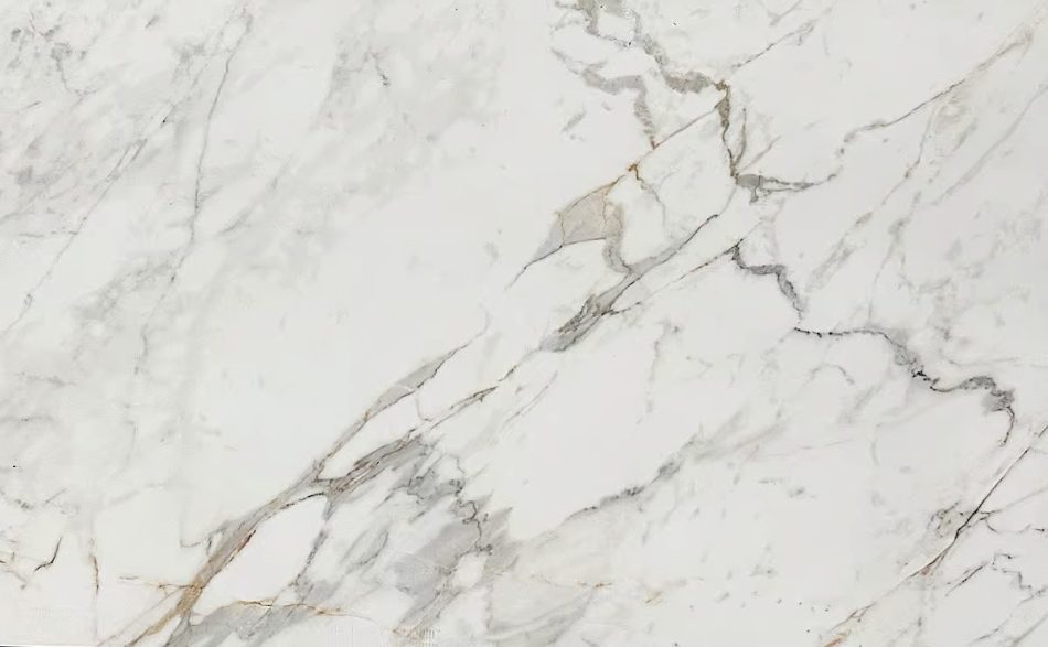 A realistic Calacatta Michelangelo tile with grey and gold veining