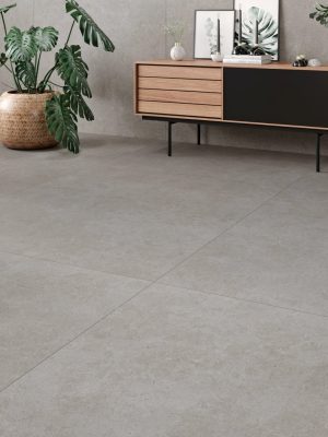 Detail picture of Sandstone Gray 48x48 tile in an open living room
