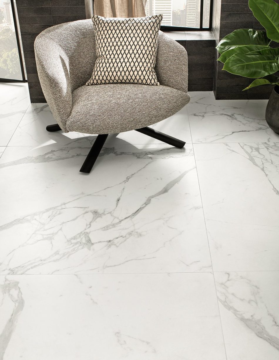 pictures showing graphic details of Statuario White Italian tile