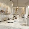 Calacatta Gold polished porcelain tile in a luxurious home