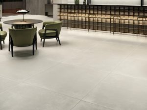 Lunar White 48x48 colored-body porcelain tile with a concrete-look finish