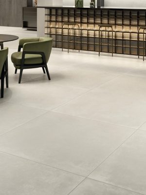 Lunar White 48x48 colored-body porcelain tile with a concrete-look finish