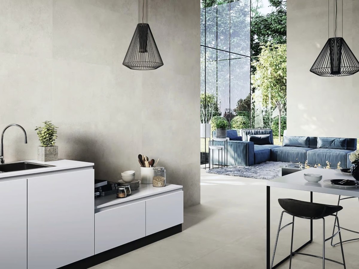 Concrete Look Tiles & Beyond: Subtle Flooring Options 4 Kitchen & Living Room With 48x48 Urban Sand Porcelain Tile