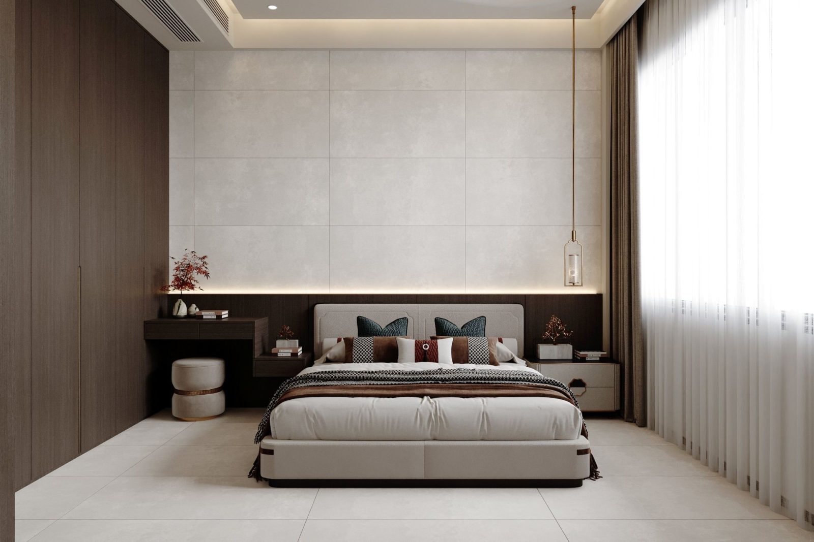 Bedroom Tile Design Ideas 57 Sleek modern bedroom with elegant decor.