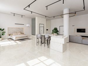 Sapphire Cream 48x48 Onyx Look Polished Tile Minimalist Loft Interior