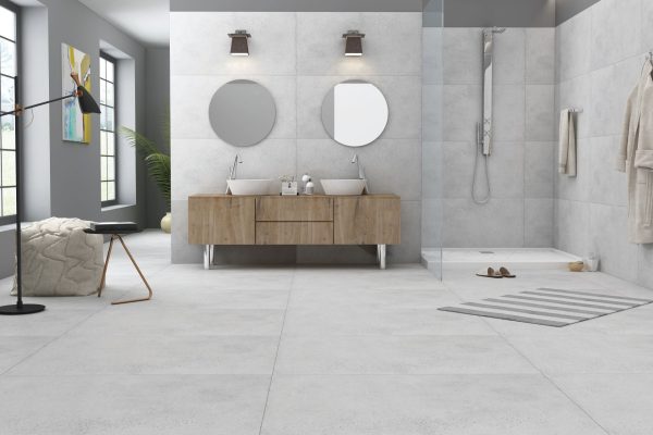 Modern bathroom with minimalist design.