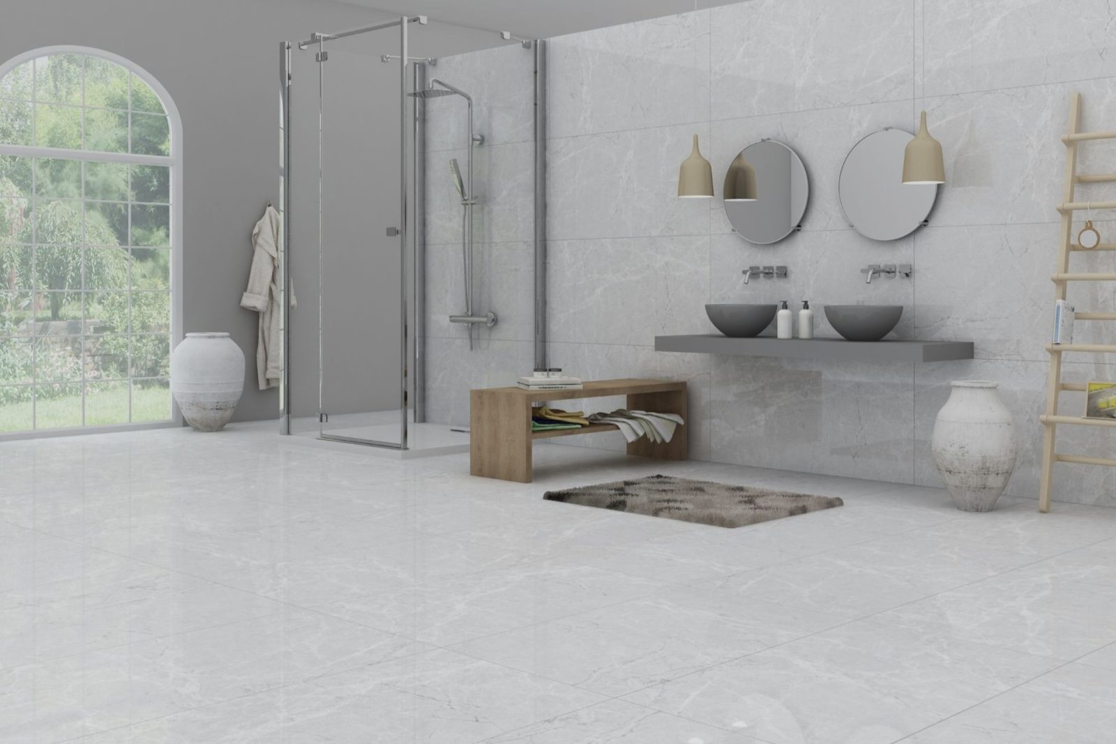 Bathroom Tile Design Ideas 56 Modern bathroom with elegant fixtures.