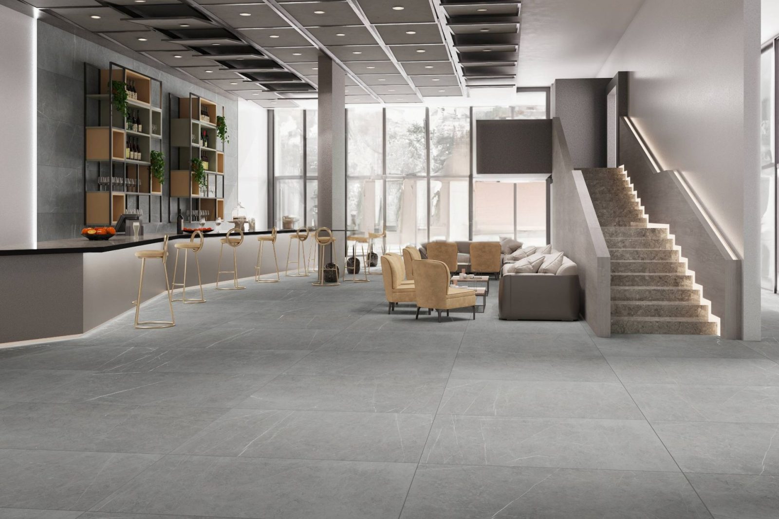 Living Room Tile Design Ideas 50 Modern lobby with sleek design elements.