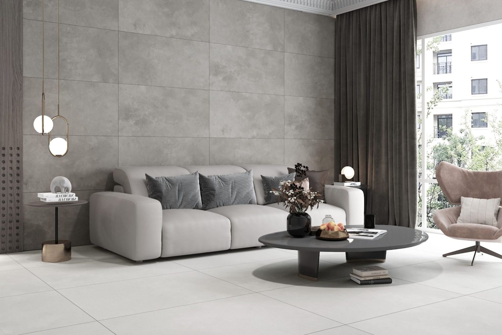 Living Room Tile Design Ideas 54 Modern living room with neutral tones.