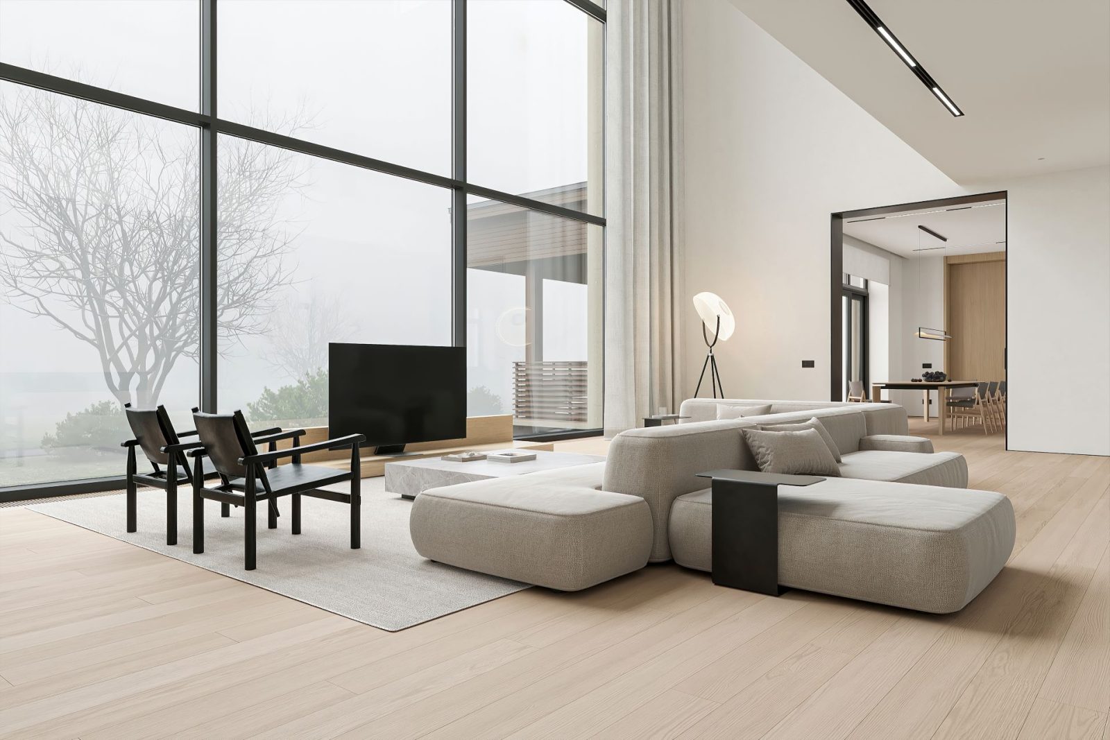 Living Room Tile Design Ideas 53 Spacious, modern living room with light.