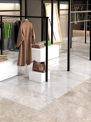 Travetino Almond & White in a commercial setting