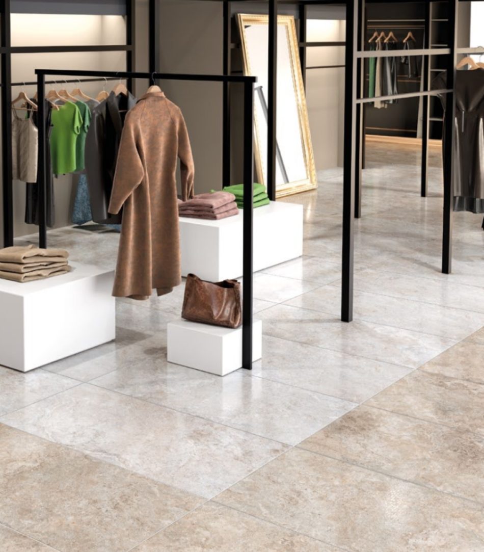 Travetino Almond & White in a commercial setting