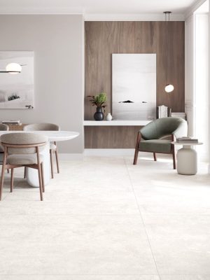 Spacious-floor-with-Aura-White-63x63 limestone look tile