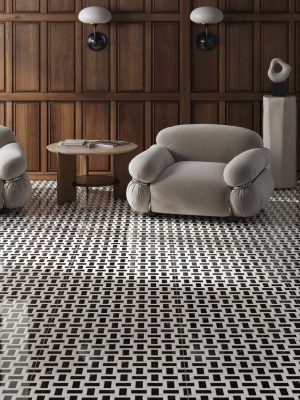 vallelunga intarsi Pablo 24x48 mosaic tile room setting