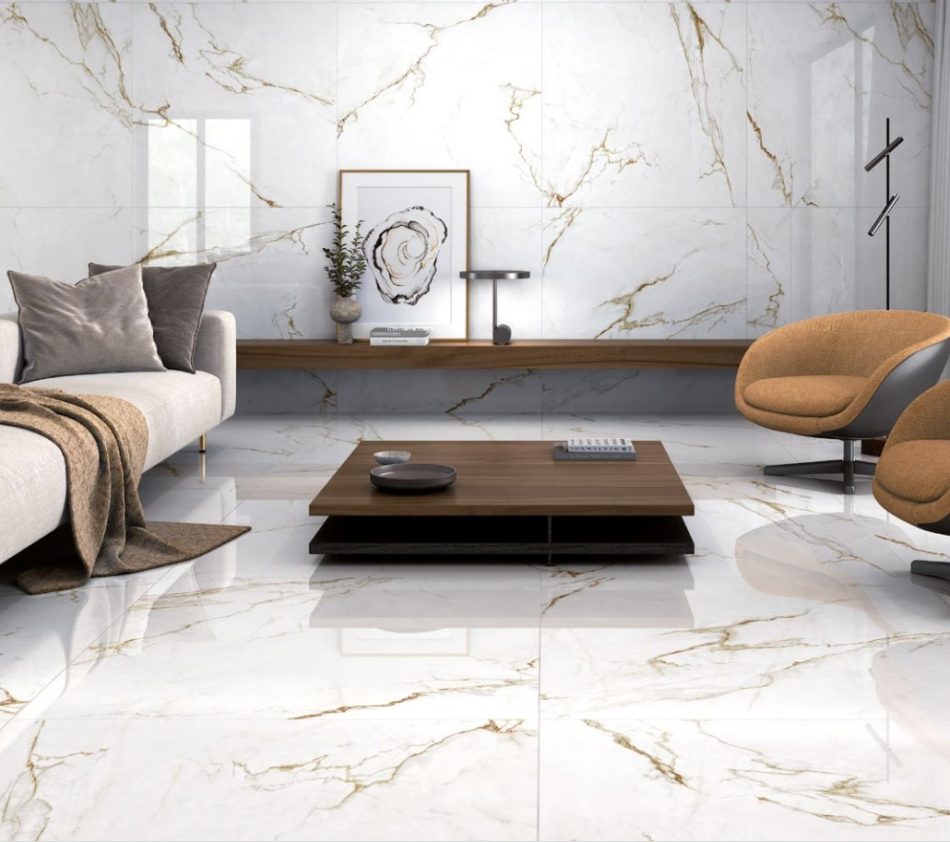 Calacatta Gold look tile Alba Polished in a living room
