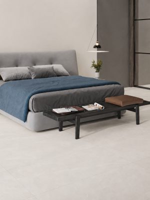 Stellar White porcelain tile with elegant veining and a soft satin finish