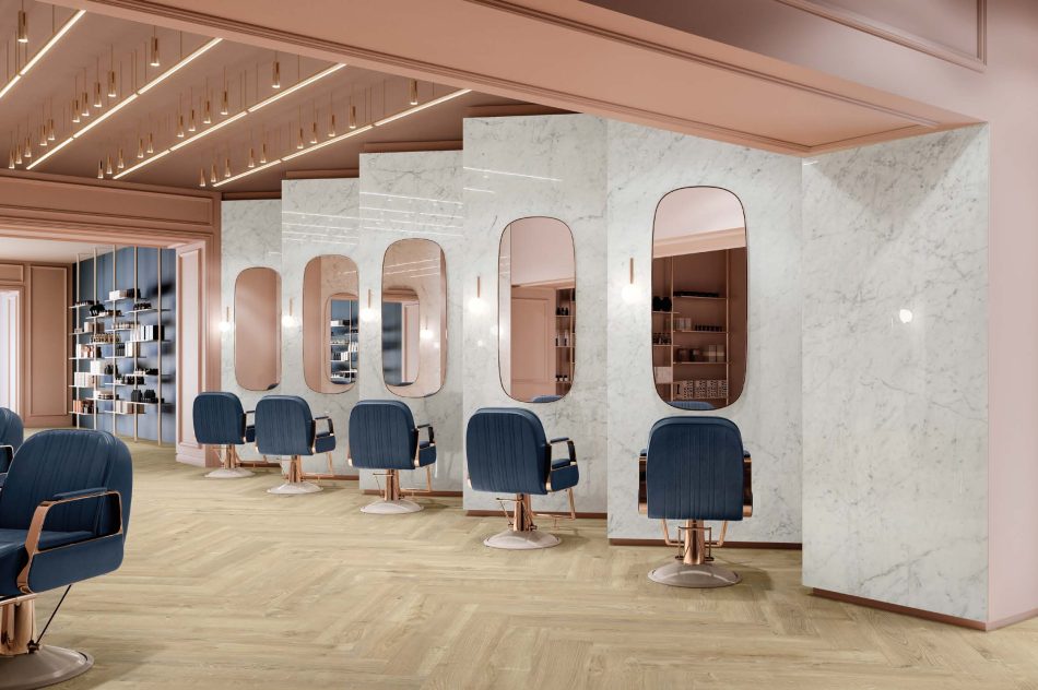 Italgraniti Statuarietto polished porcelain tile used as wall tile in a luxury commercial interior