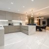 Blanco Ibiza 48×48 polished porcelain tile installed on a modern kitchen floor