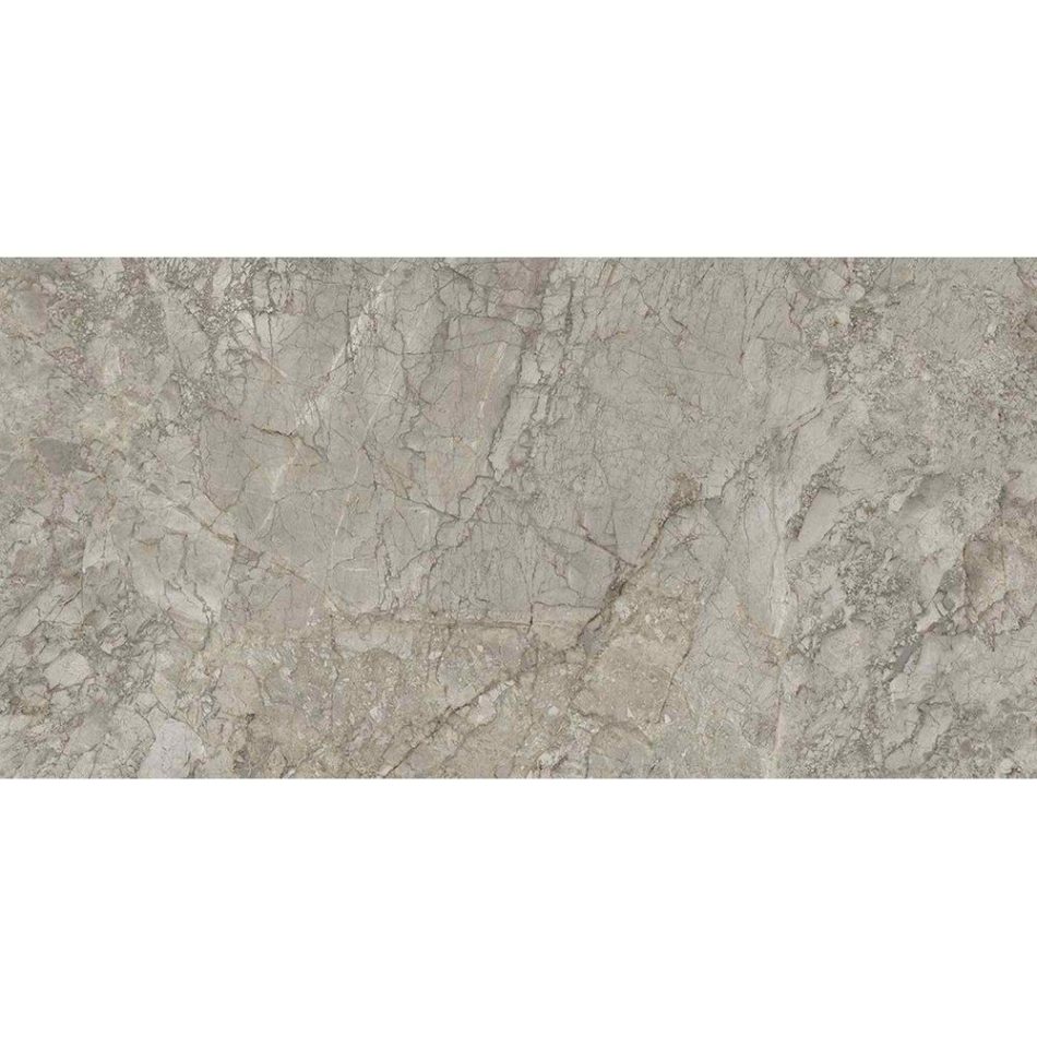 Breccia Braque 24x48 polished porcelain tile with grey, greige and warm brecciated marble movement