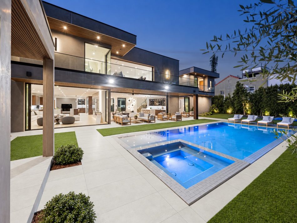 Stunning luxury house pool deck with 24x48 Cosmo White Outdoor Tile